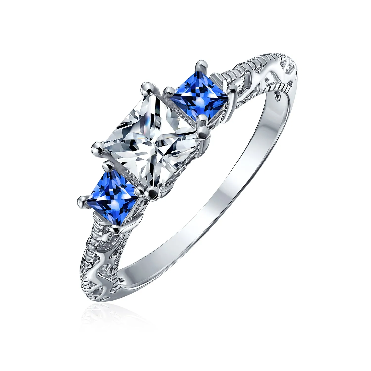 Antique Style 3CTW Milgrain Princess Solitaire CZ Engagement Ring in Silver