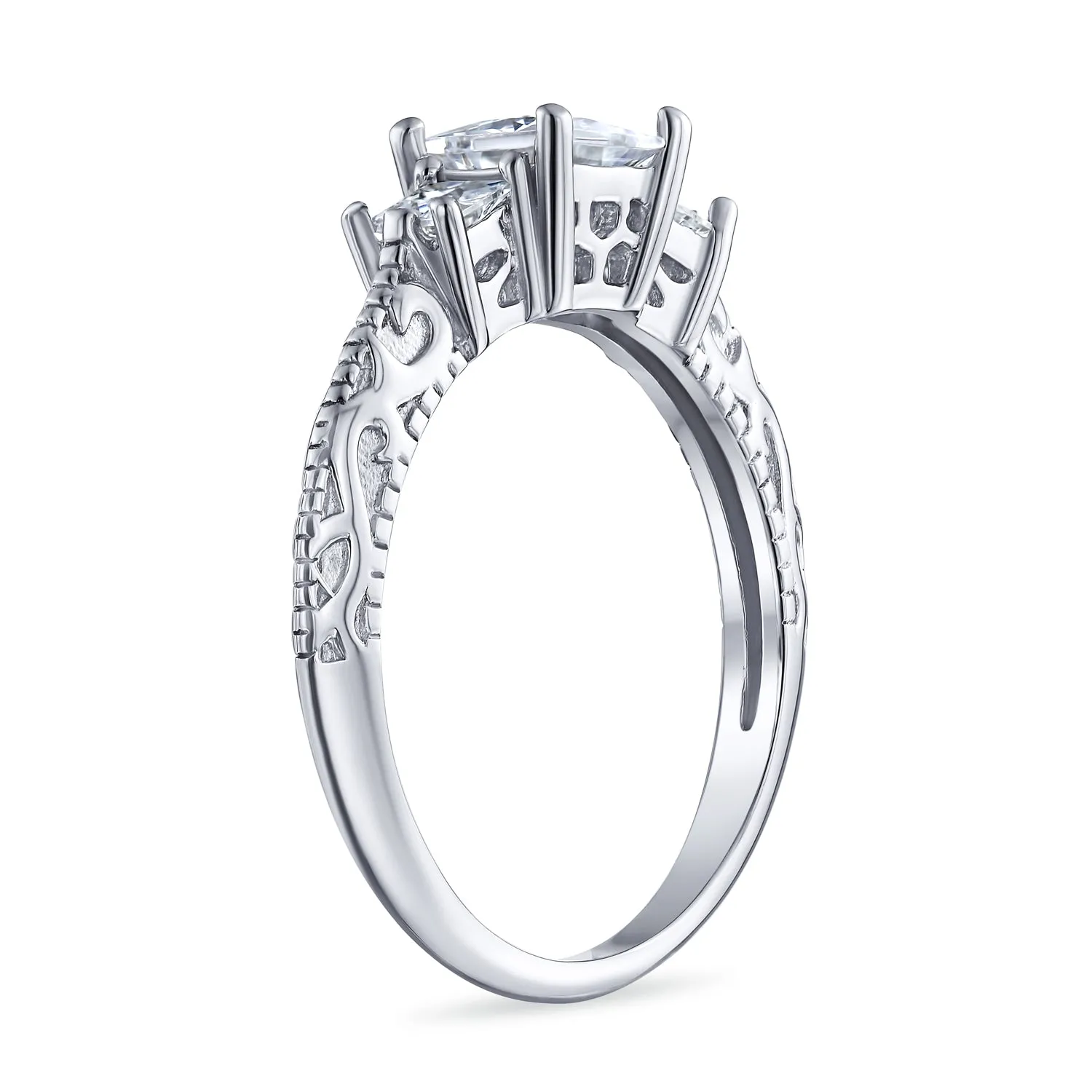 Antique Style 3CTW Milgrain Princess Solitaire CZ Engagement Ring in Silver