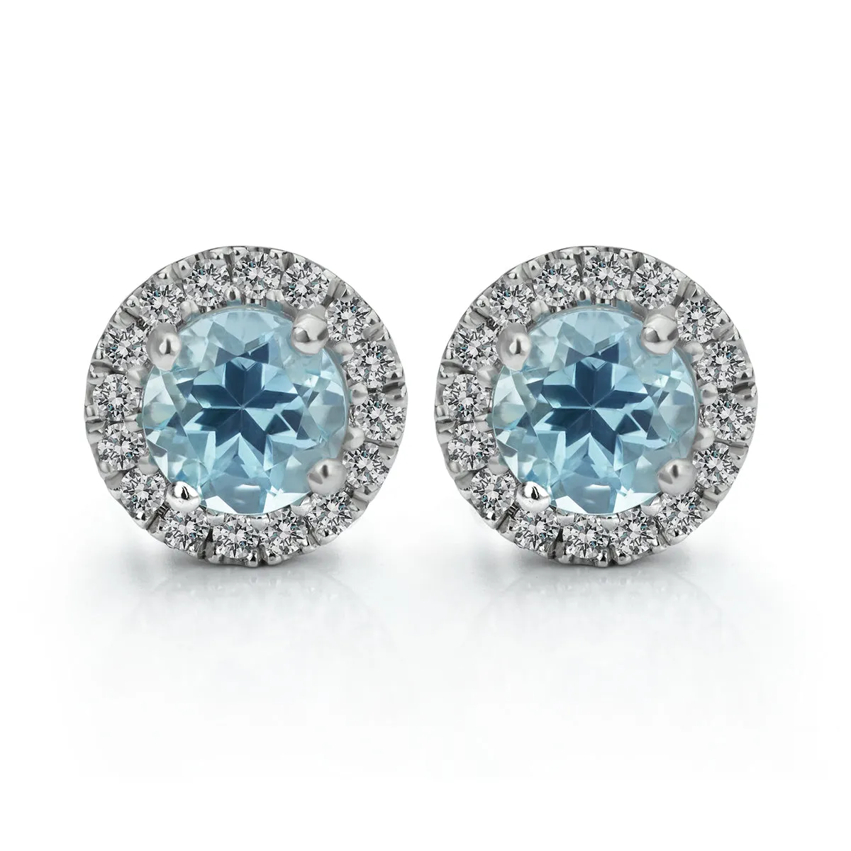 Aquamarine and Diamond Halo Studs