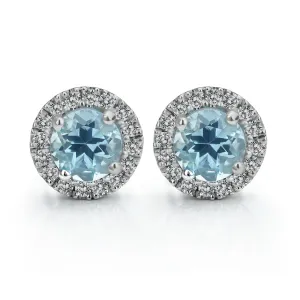 Aquamarine and Diamond Halo Studs