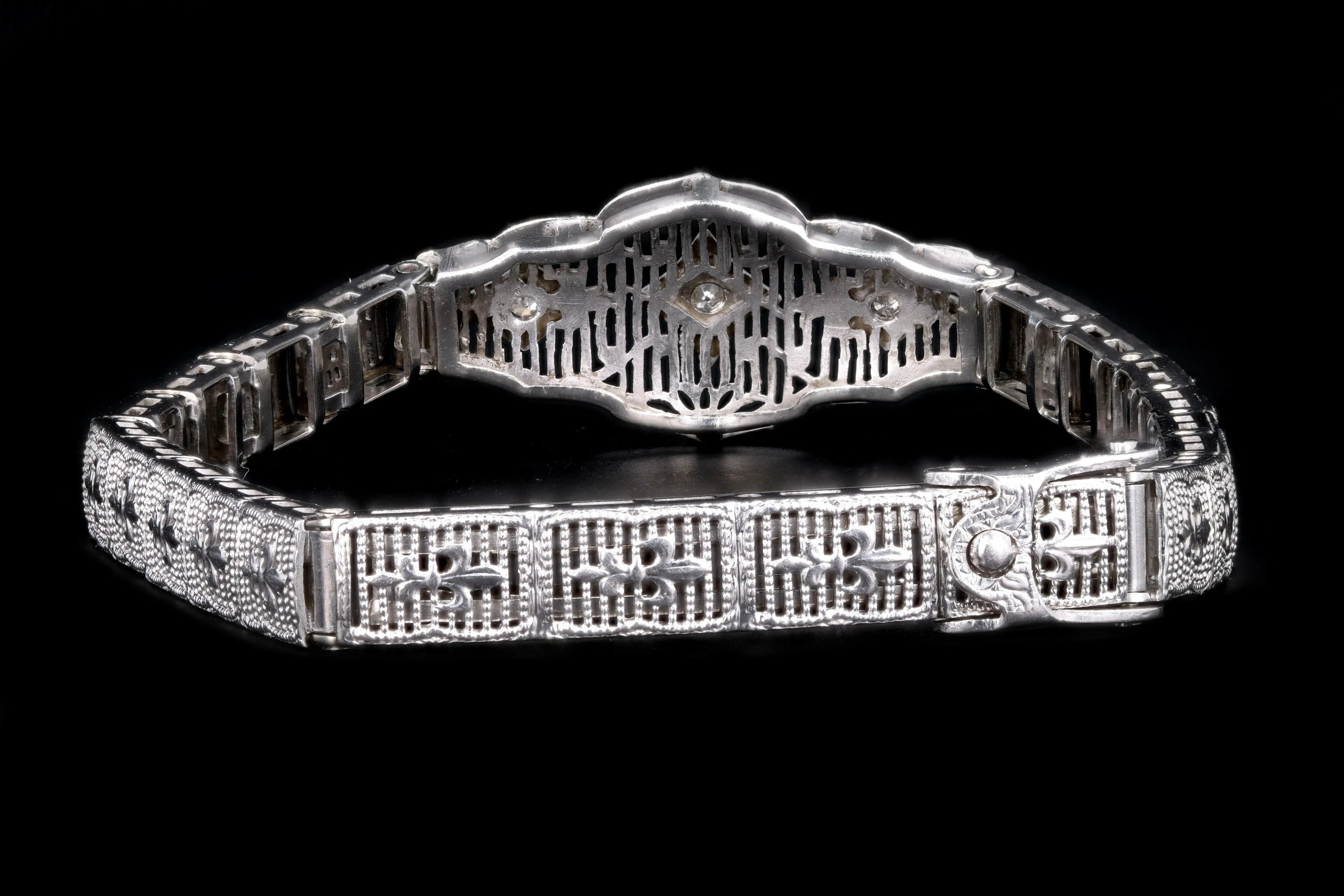 Art Deco 10K White Gold Old European Cut Diamond Bracelet