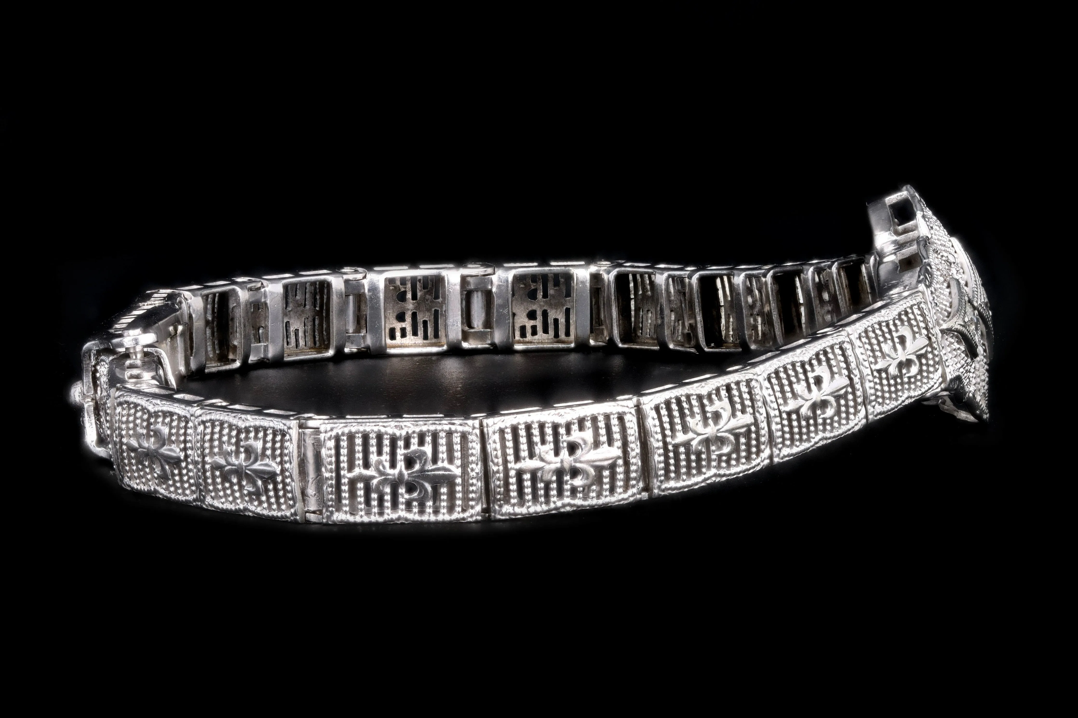 Art Deco 10K White Gold Old European Cut Diamond Bracelet