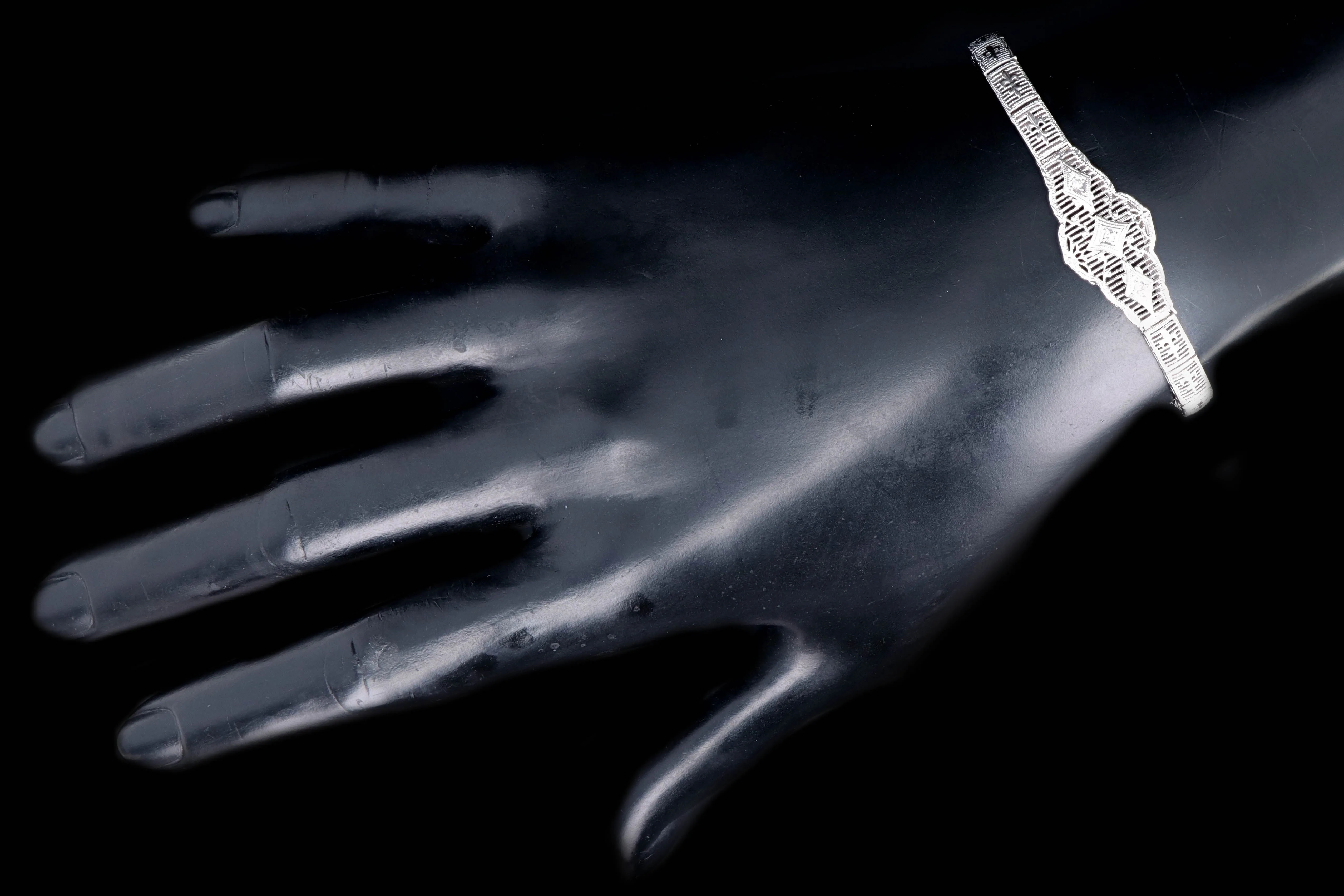 Art Deco 10K White Gold Old European Cut Diamond Bracelet