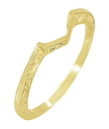 Art Deco Filigree Scrolls Engraved Contoured Wedding Band in 14 Karat Yellow Gold