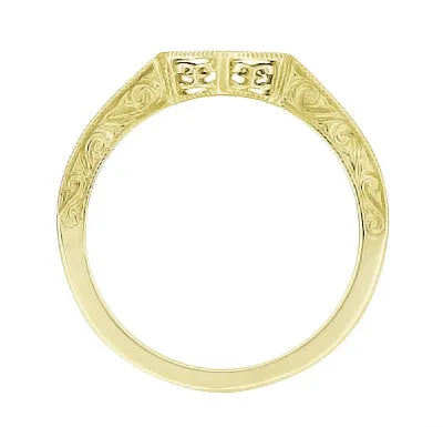 Art Deco Filigree Scrolls Engraved Contoured Wedding Band in 14 Karat Yellow Gold