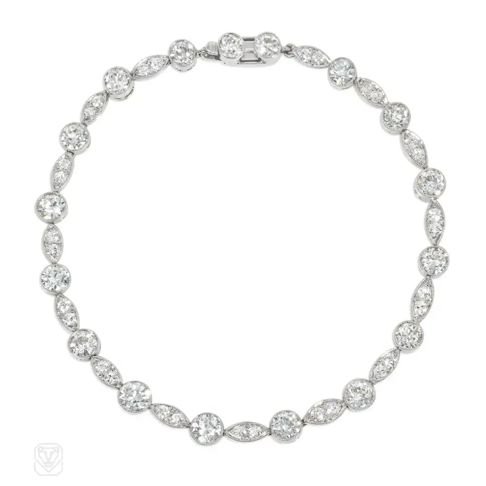 Art Deco navette and collet-set diamond line bracelet