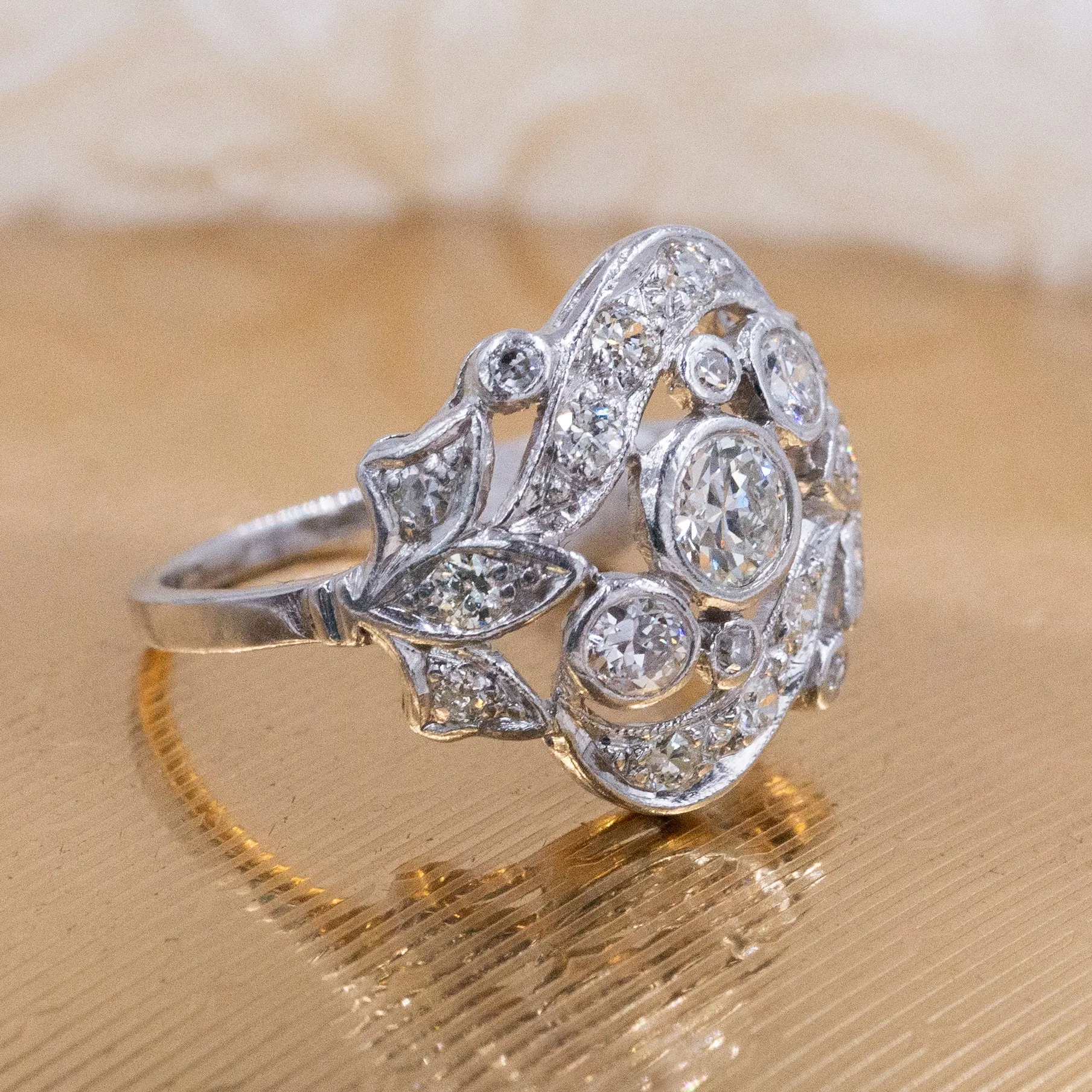 Art Deco Platinum & Diamond Cocktail Ring