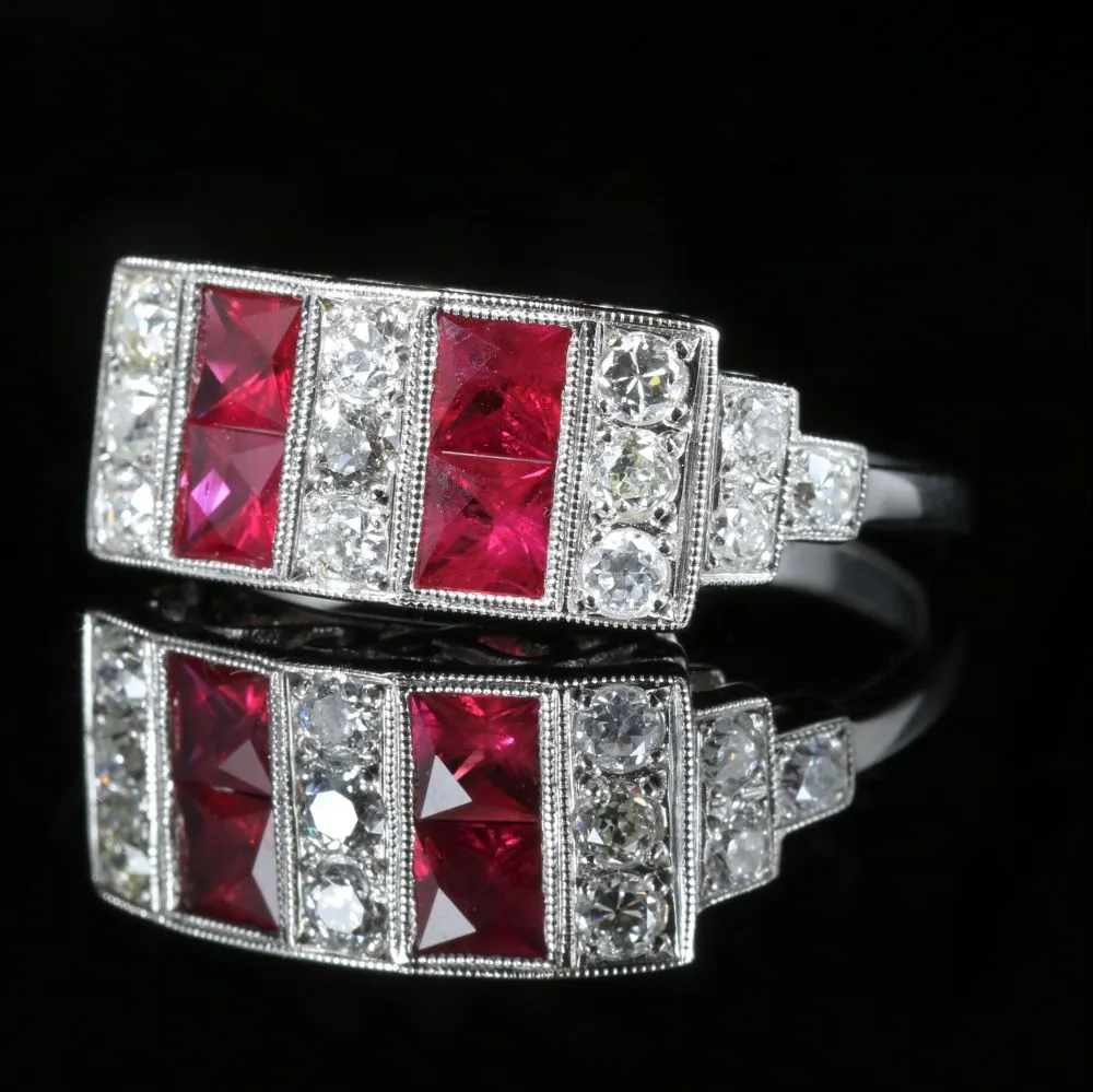 Art Deco Ruby Diamond Ring 18Ct Gold 0.80Ct Ruby 1.20Ct Diamonds