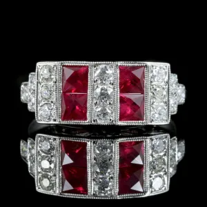 Art Deco Ruby Diamond Ring 18Ct Gold 0.80Ct Ruby 1.20Ct Diamonds