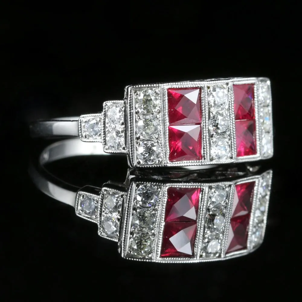 Art Deco Ruby Diamond Ring 18Ct Gold 0.80Ct Ruby 1.20Ct Diamonds