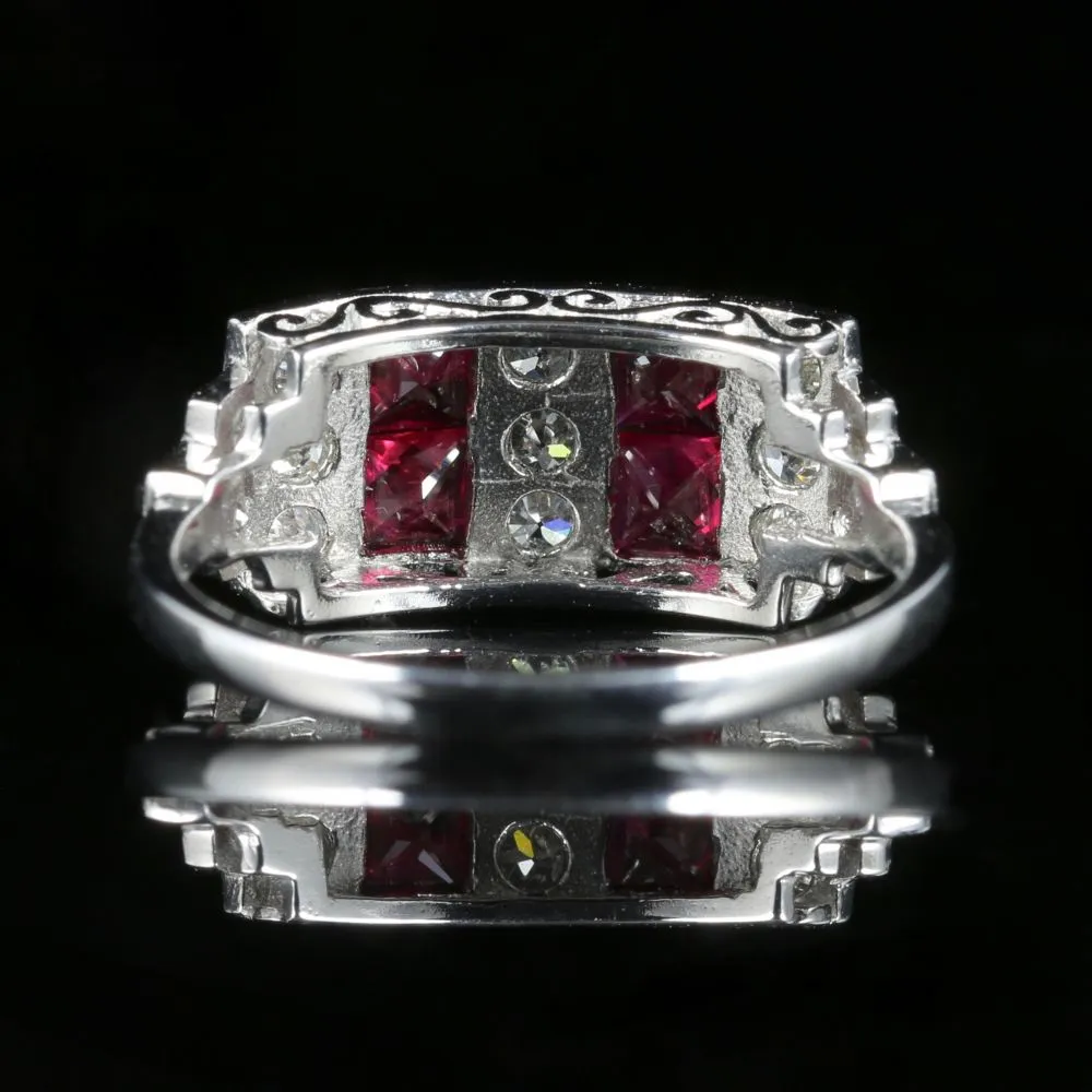 Art Deco Ruby Diamond Ring 18Ct Gold 0.80Ct Ruby 1.20Ct Diamonds
