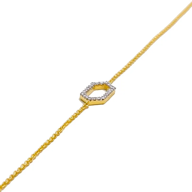 Artistic Hexagonal-Shaped Diamond   18k Gold Bracelet