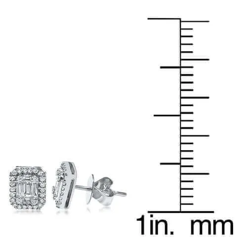 Aura 18K White Gold Halo Stud Earring 3/4cttw Round and Baguette (VS2-SI1)