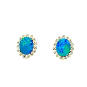 Australian Opal Sunburst Diamond Studs In 18k