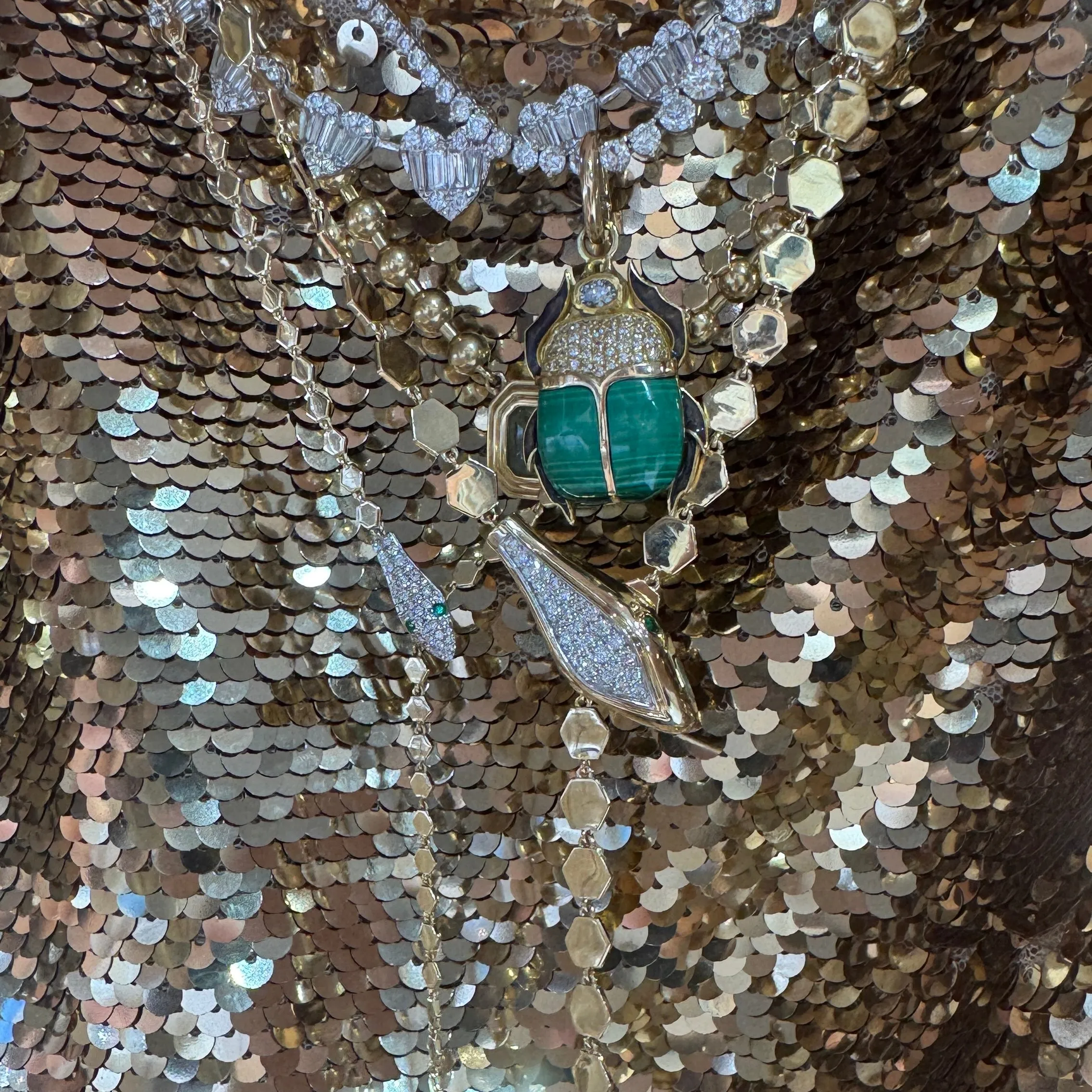 Baby Adjustable Sleek Diamond & Emerald Snake Chain Lariat