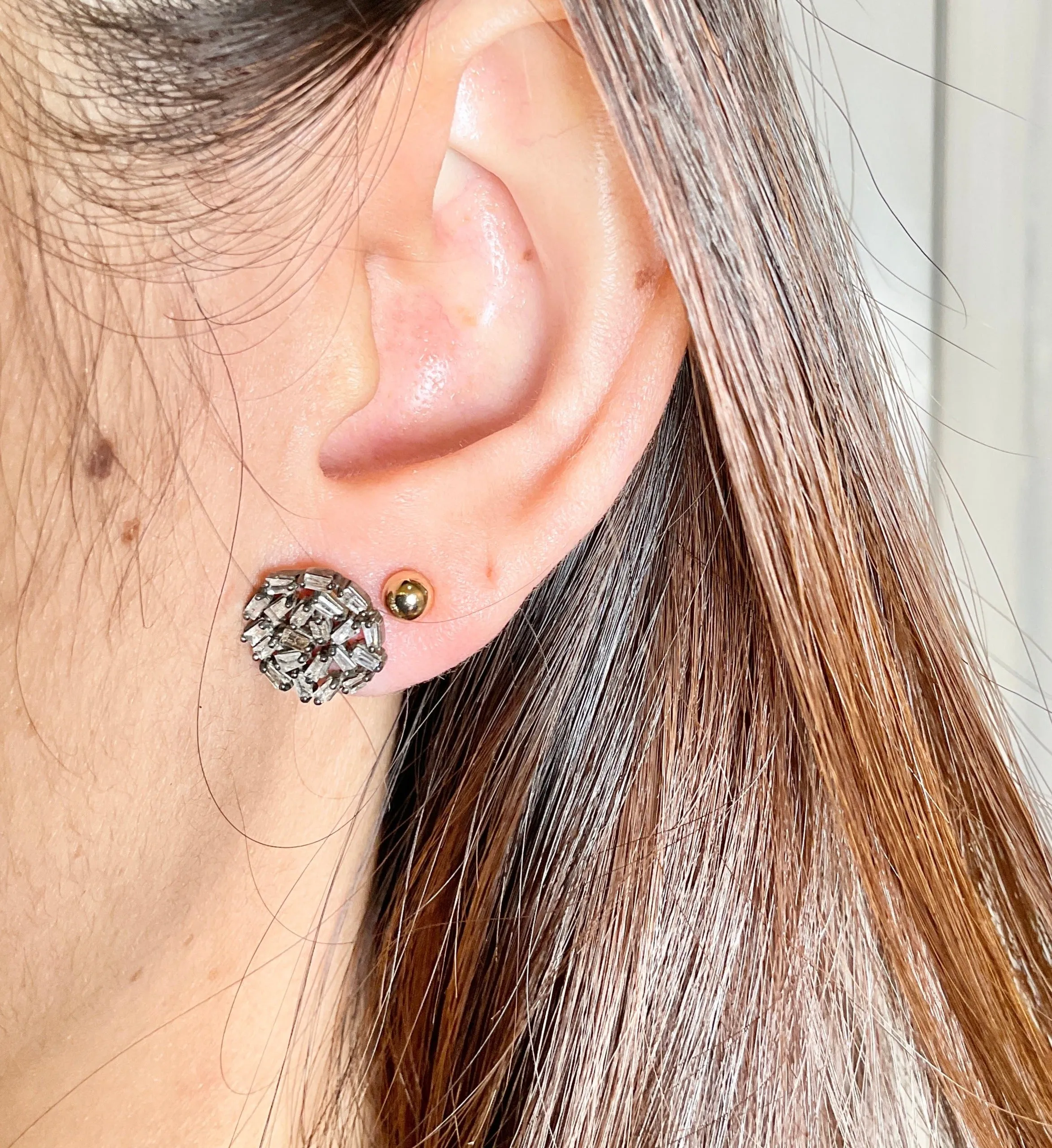 Baguette Circle Silver Studs II