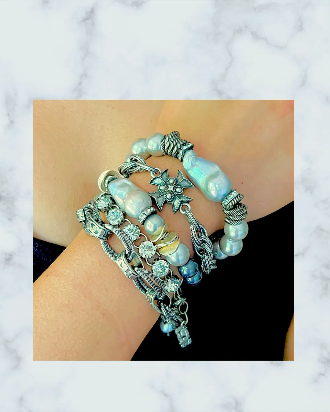 Balthazar Platinum and Silver Baroque Pearl Bracelet