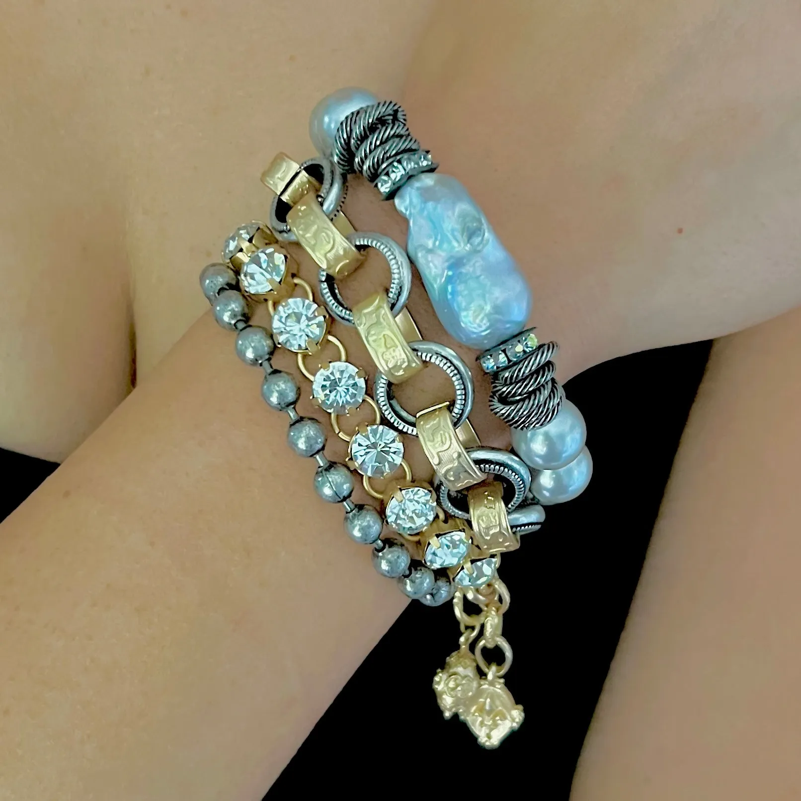 Balthazar Platinum and Silver Baroque Pearl Bracelet