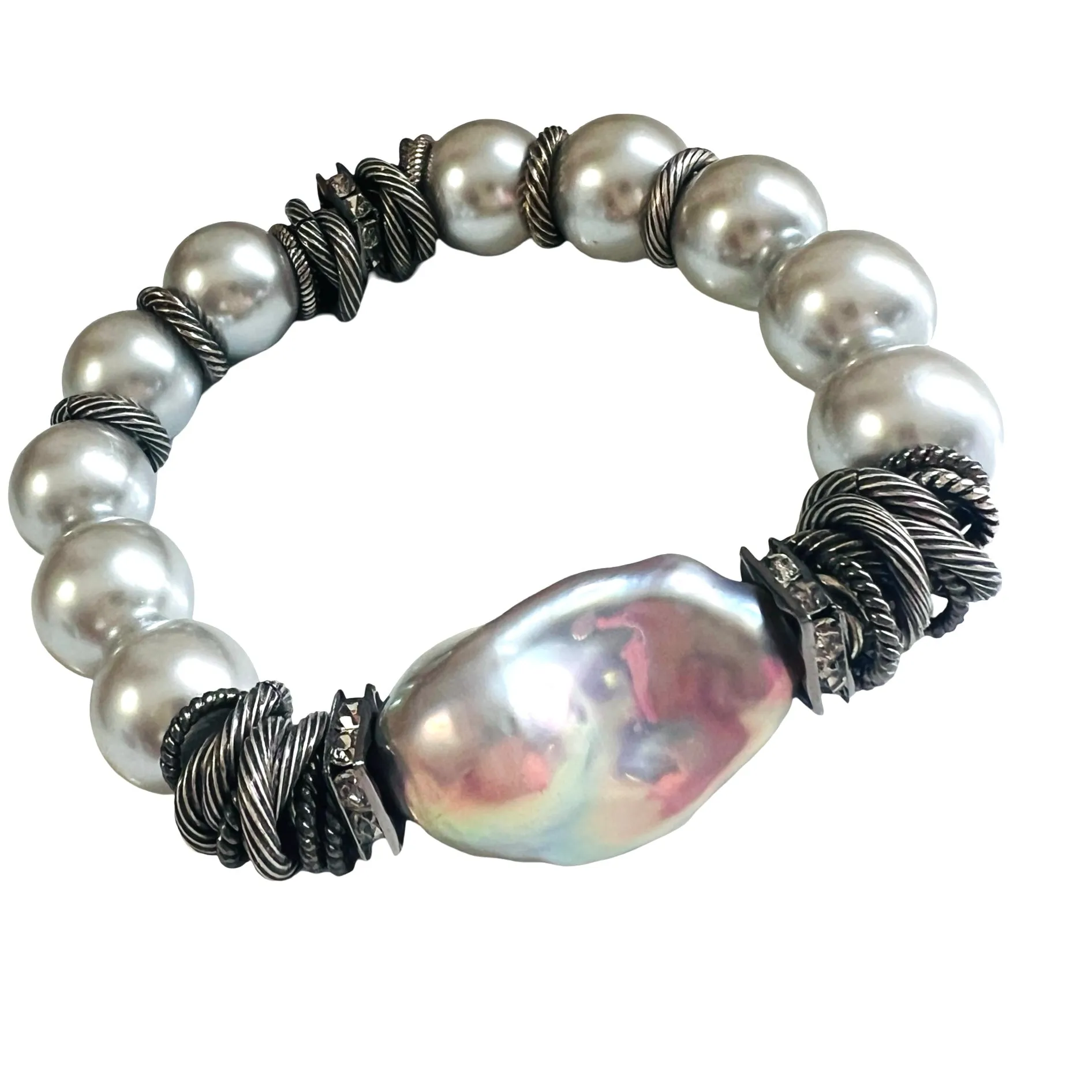 Balthazar Platinum and Silver Baroque Pearl Bracelet