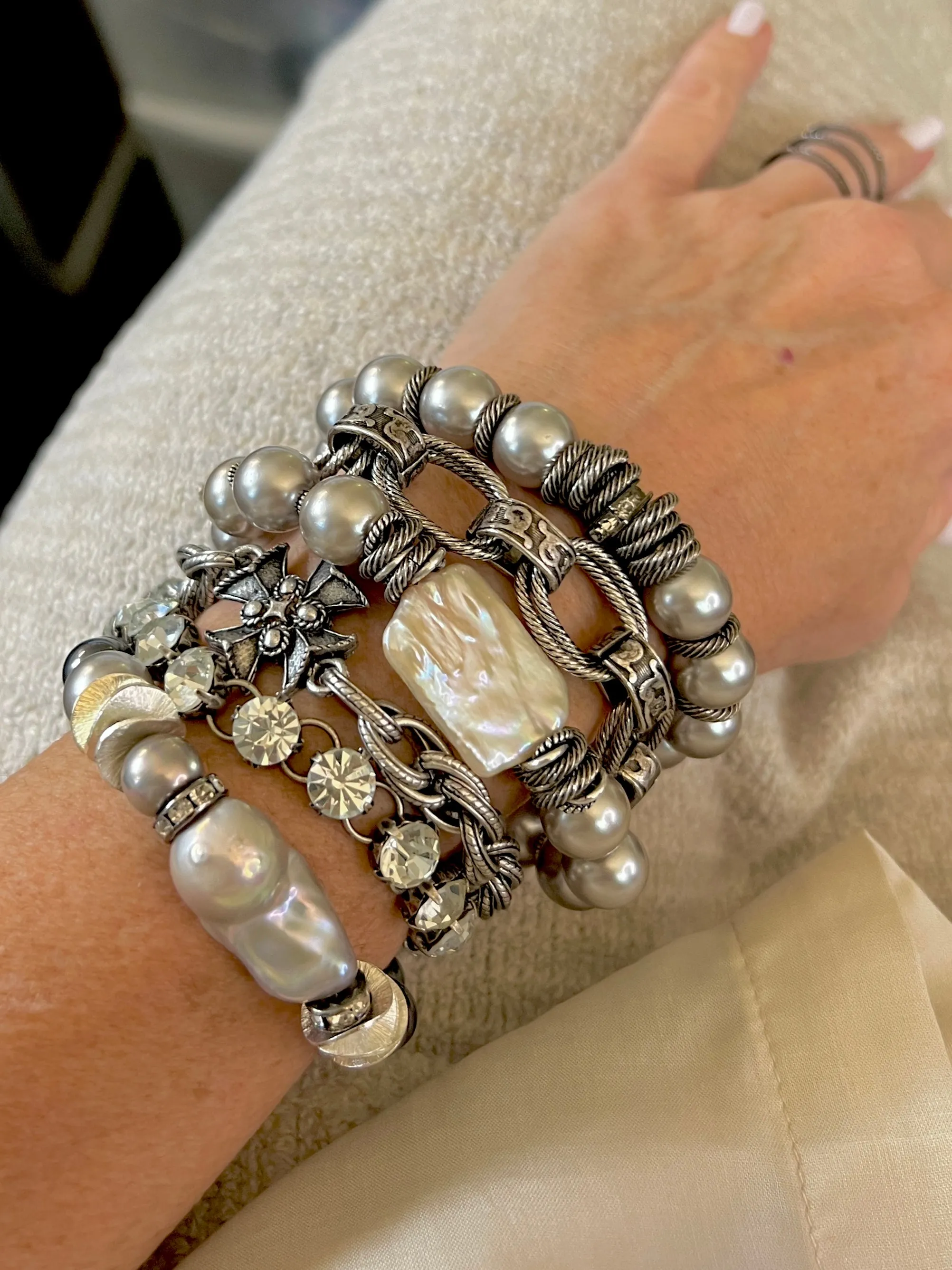 Balthazar Platinum and Silver Baroque Pearl Bracelet
