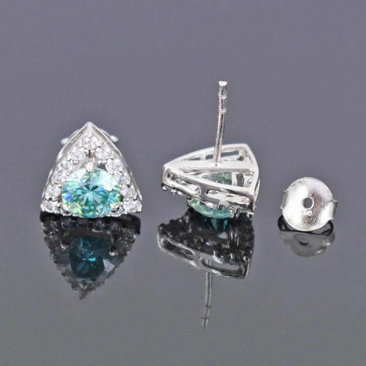 Beautiful Blue Diamond Stud Earrings with White Accents! Great Brilliance & Excellent Luster. Gift For Birthday!  1.80 Ct Certified