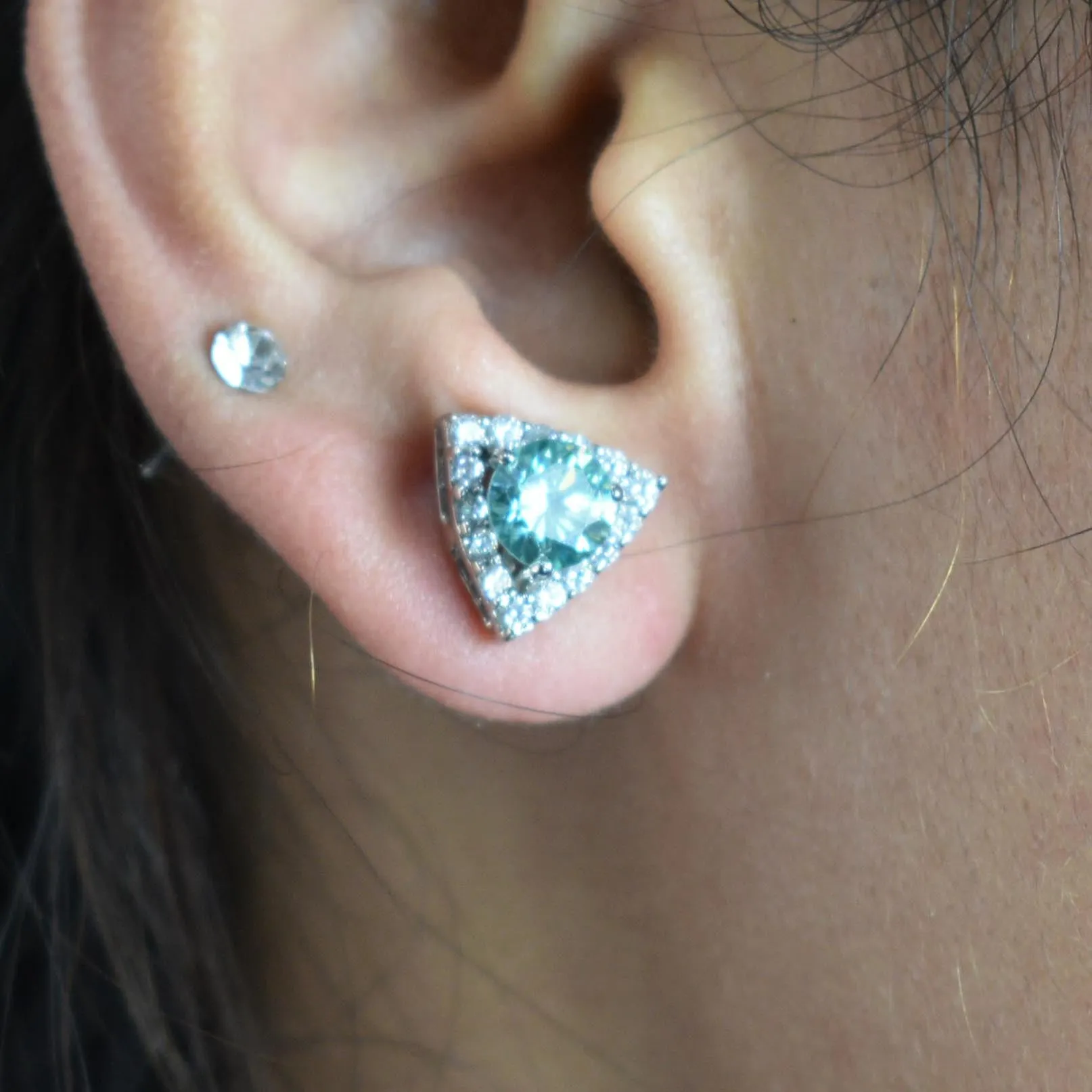 Beautiful Blue Diamond Stud Earrings with White Accents! Great Brilliance & Excellent Luster. Gift For Birthday!  1.80 Ct Certified