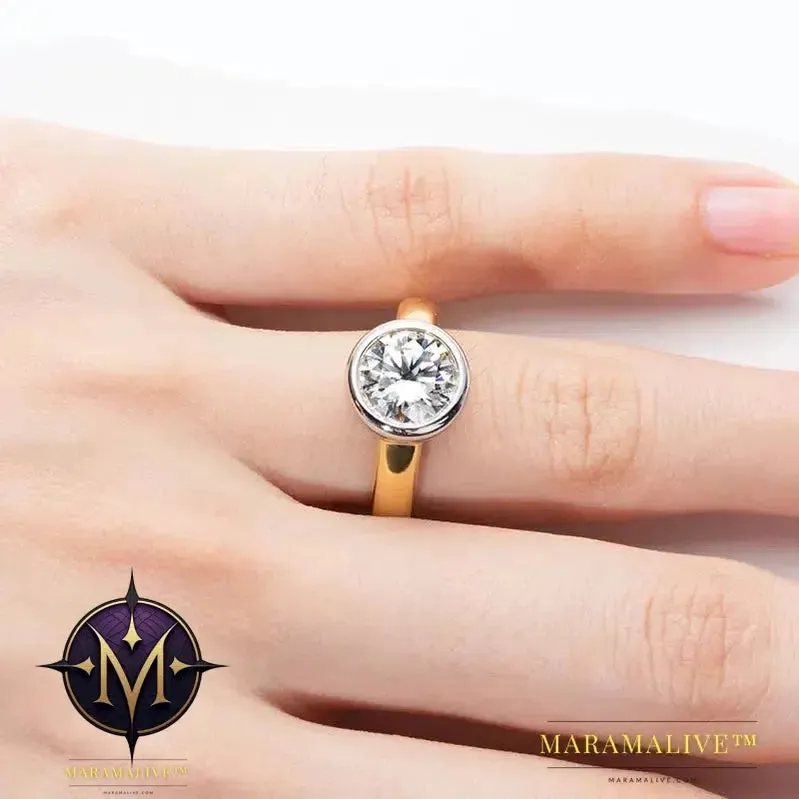 Beautiful Moissanite Rings in Yellow Gold and 925 Sterling Silver 3 Carat Round Moissanite Ring