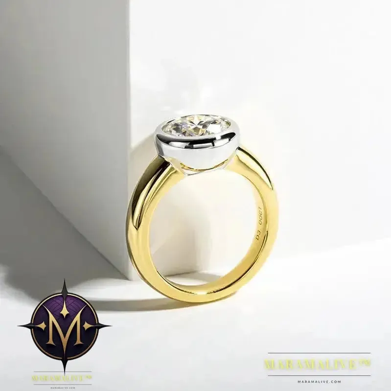 Beautiful Moissanite Rings in Yellow Gold and 925 Sterling Silver 3 Carat Round Moissanite Ring