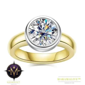 Beautiful Moissanite Rings in Yellow Gold and 925 Sterling Silver 3 Carat Round Moissanite Ring