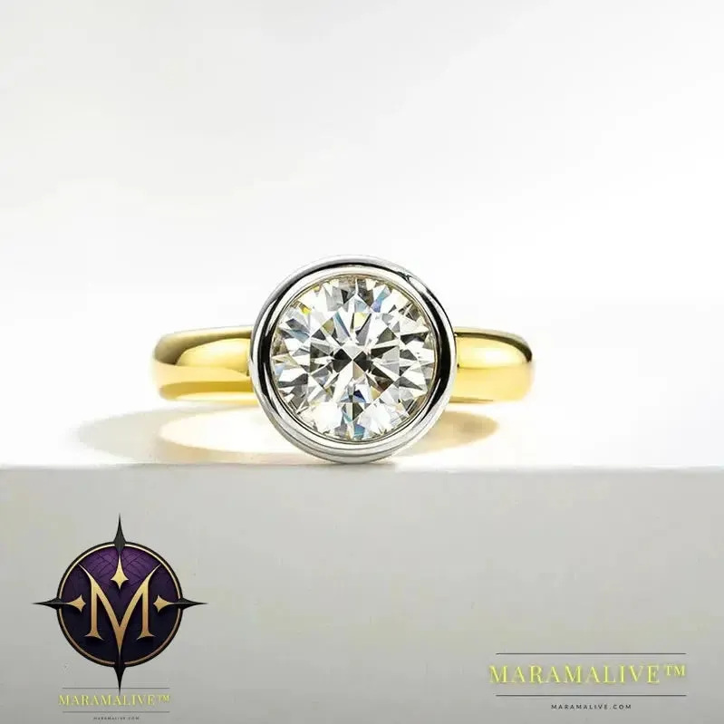 Beautiful Moissanite Rings in Yellow Gold and 925 Sterling Silver 3 Carat Round Moissanite Ring
