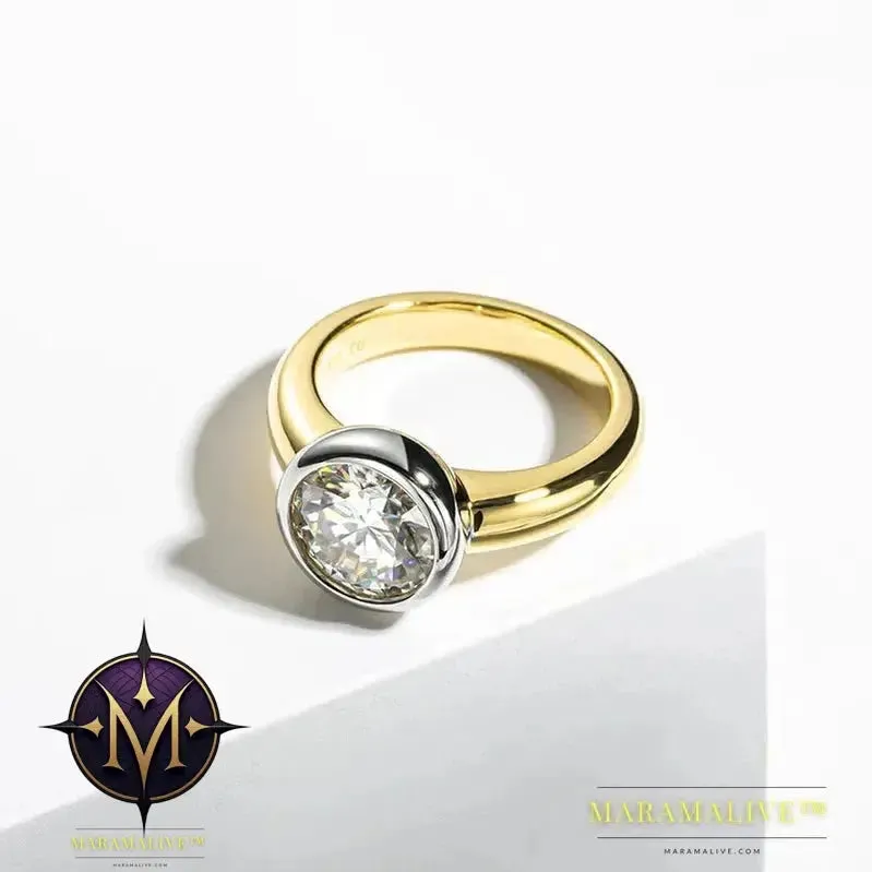 Beautiful Moissanite Rings in Yellow Gold and 925 Sterling Silver 3 Carat Round Moissanite Ring