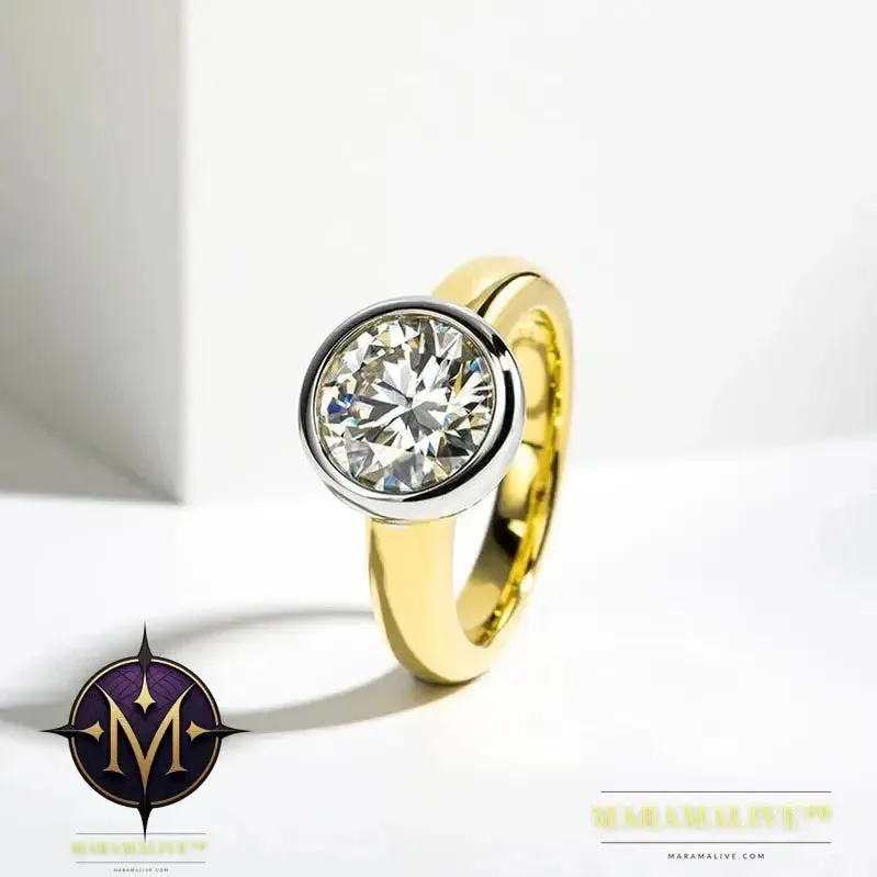 Beautiful Moissanite Rings in Yellow Gold and 925 Sterling Silver 3 Carat Round Moissanite Ring