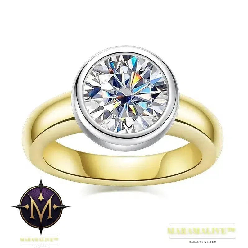 Beautiful Moissanite Rings in Yellow Gold and 925 Sterling Silver 3 Carat Round Moissanite Ring