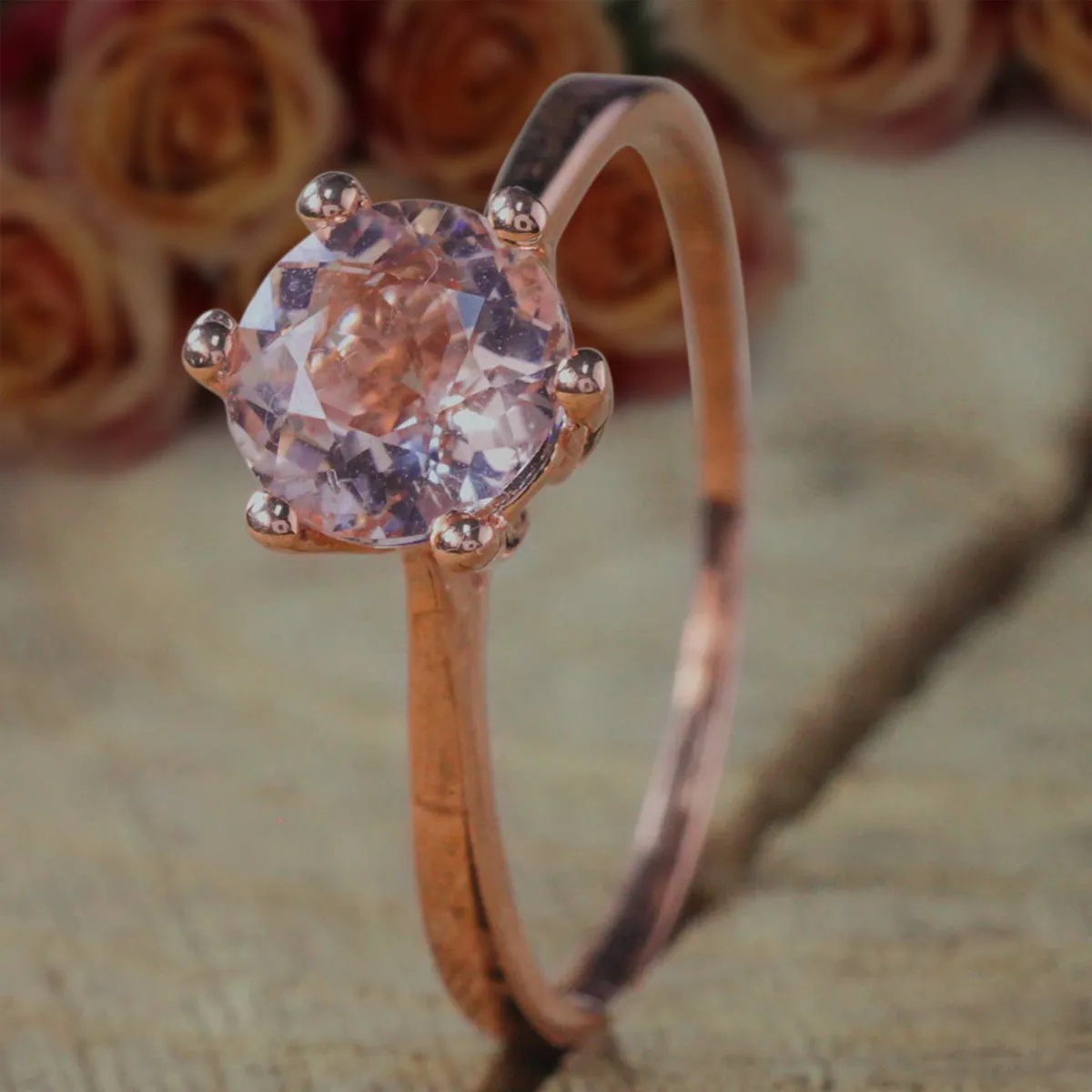 Beautiful Round Cut Morganite Ring Sale 1.50 Carat Solitaire Engagement Ring 10k Rose Gold
