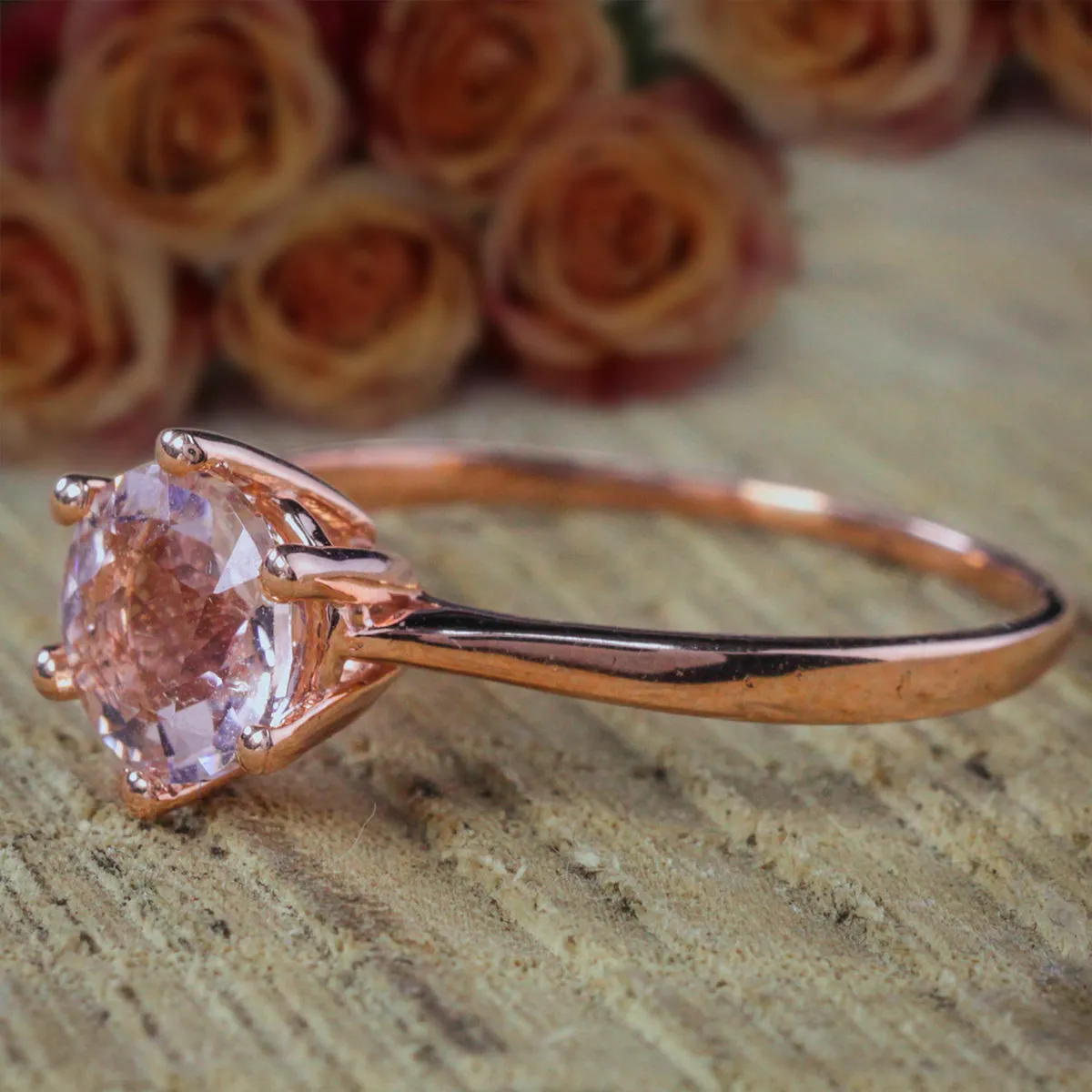 Beautiful Round Cut Morganite Ring Sale 1.50 Carat Solitaire Engagement Ring 10k Rose Gold