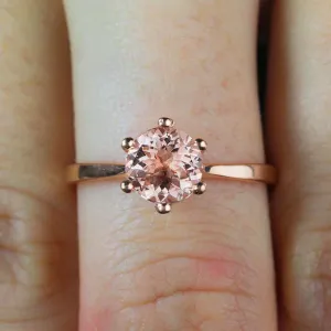 Beautiful Round Cut Morganite Ring Sale 1.50 Carat Solitaire Engagement Ring 10k Rose Gold