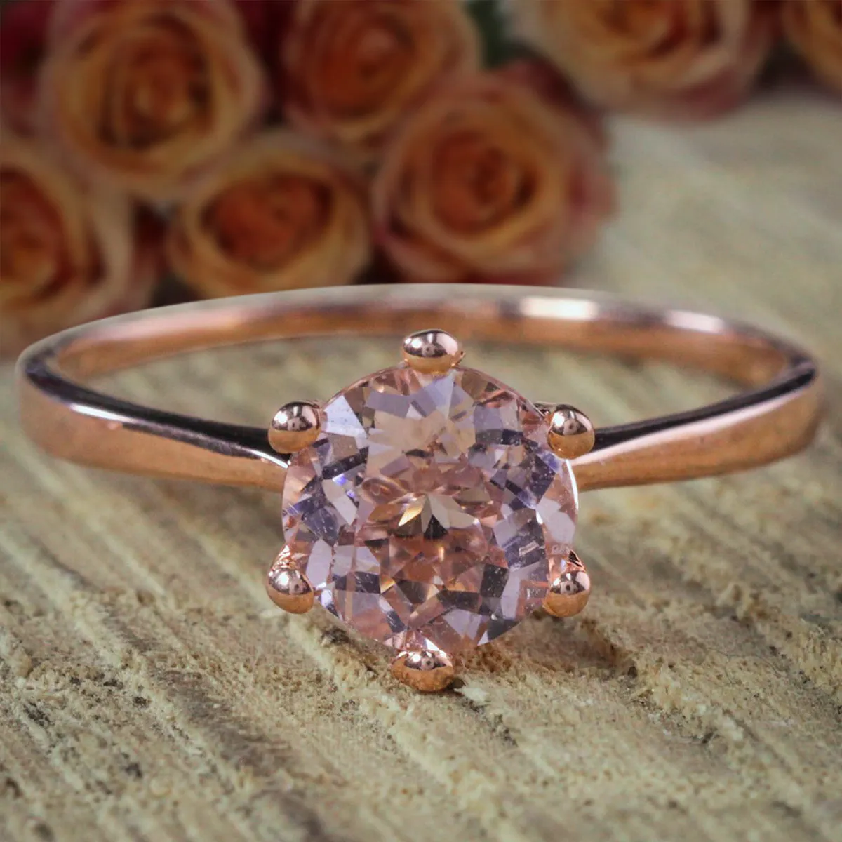 Beautiful Round Cut Morganite Ring Sale 1.50 Carat Solitaire Engagement Ring 10k Rose Gold