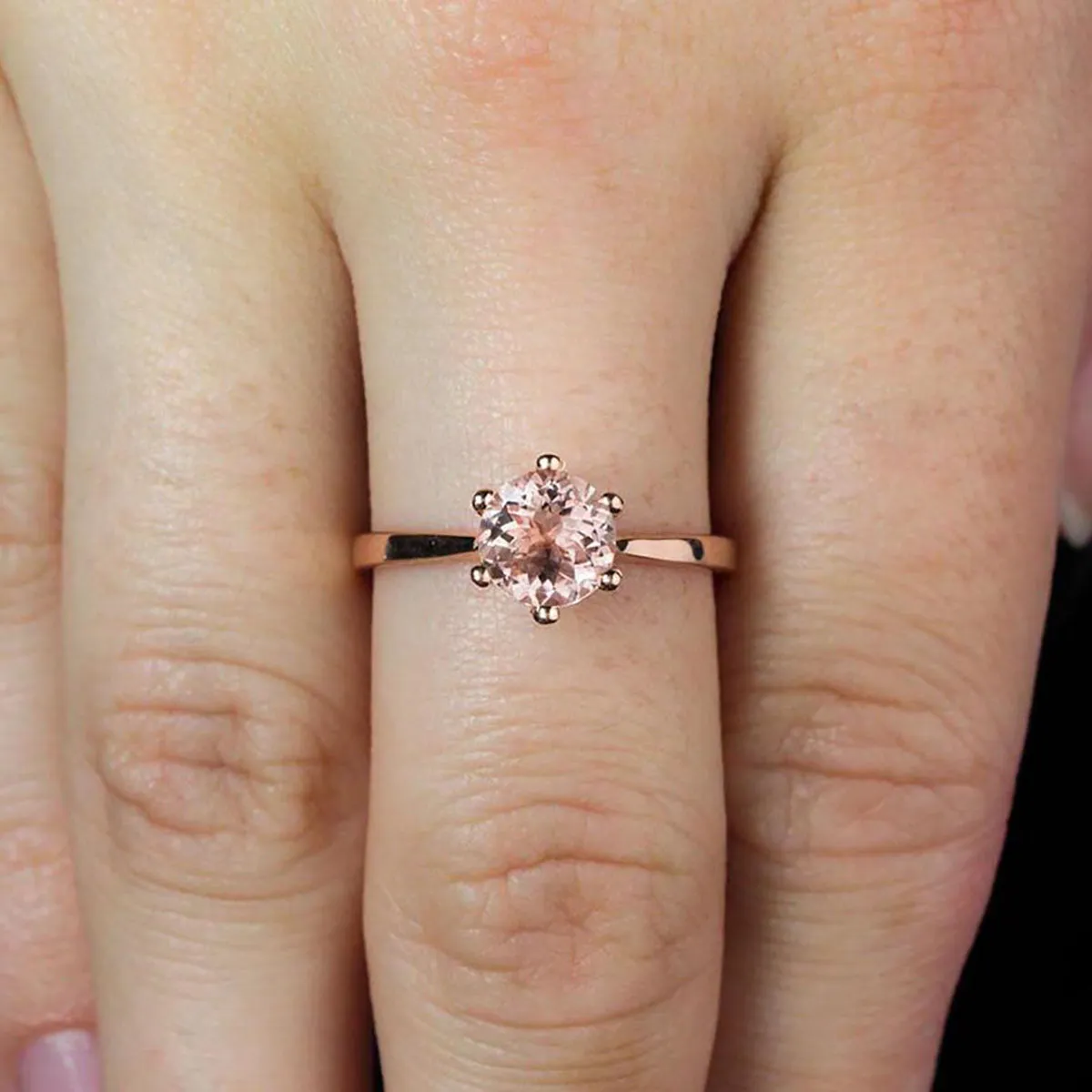 Beautiful Round Cut Morganite Ring Sale 1.50 Carat Solitaire Engagement Ring 10k Rose Gold