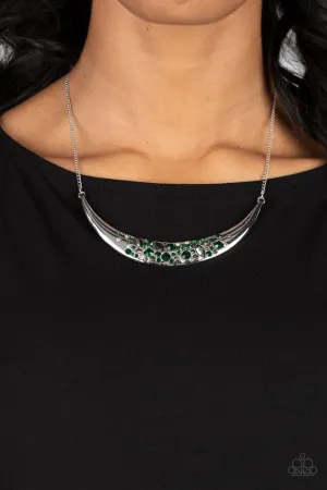 Bejeweled Baroness - Green - Round and Marquise Cut Rhinestone Paparazzi Short Necklace