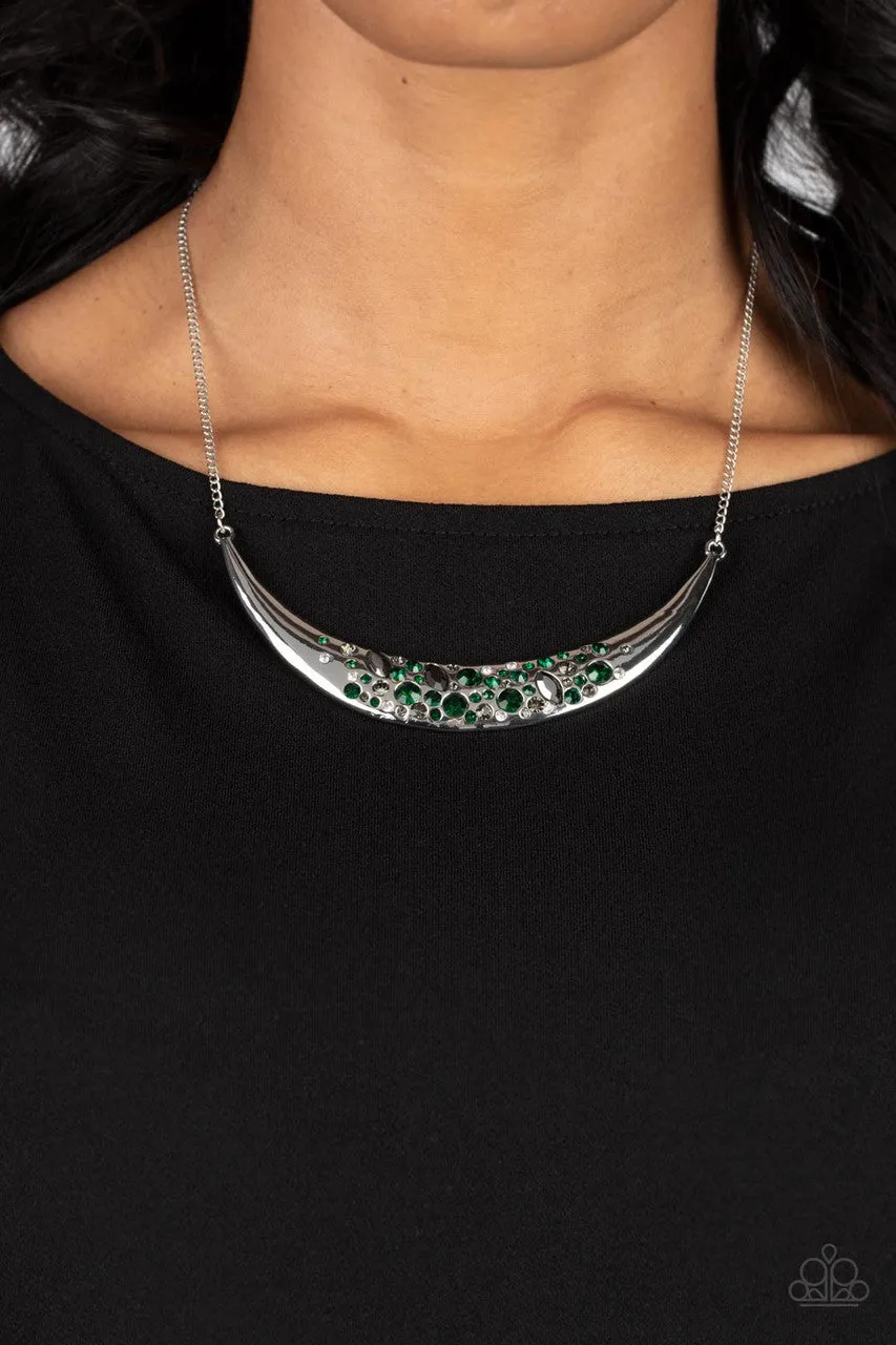 Bejeweled Baroness - Green - Round and Marquise Cut Rhinestone Paparazzi Short Necklace