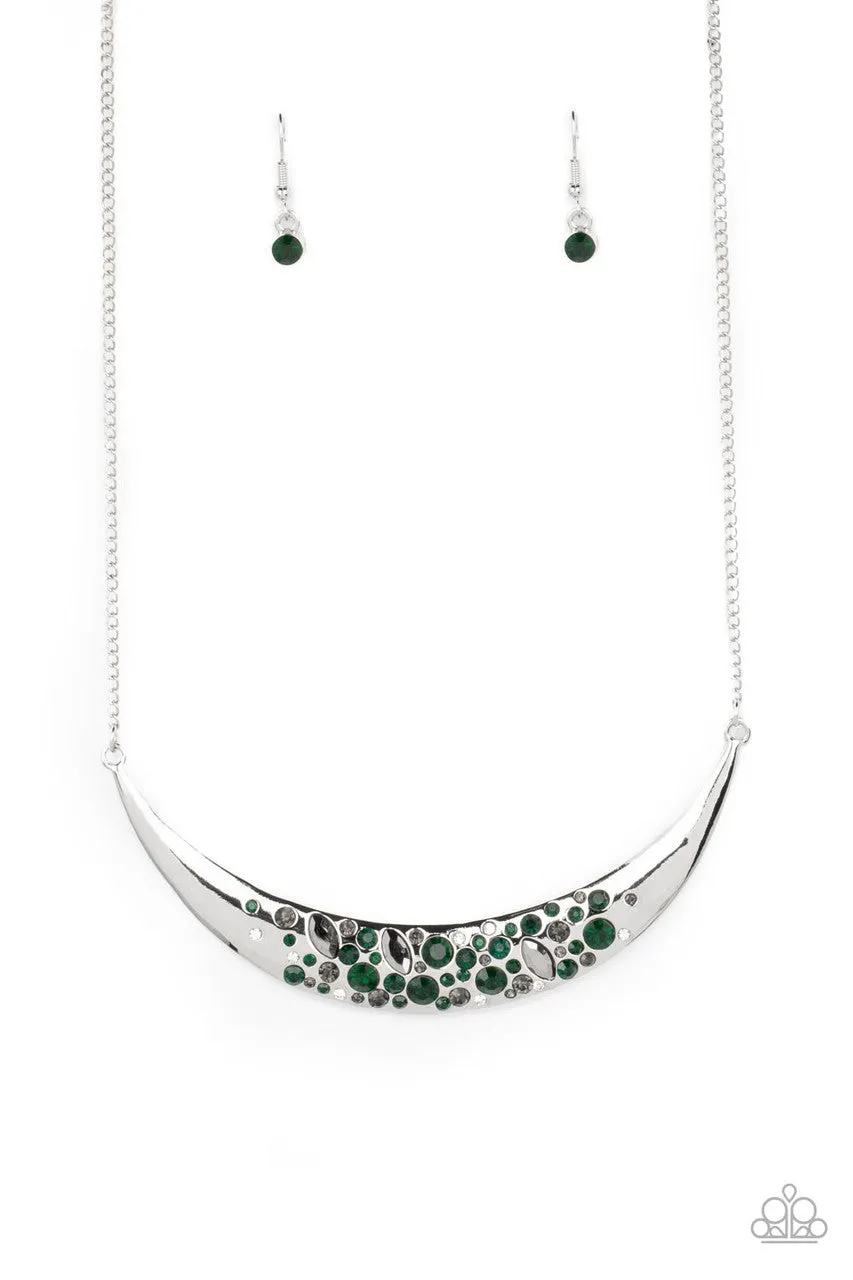 Bejeweled Baroness - Green - Round and Marquise Cut Rhinestone Paparazzi Short Necklace