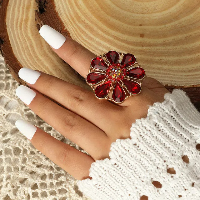 Big White Pearl Flower Ring Women Engagement Jewelry
