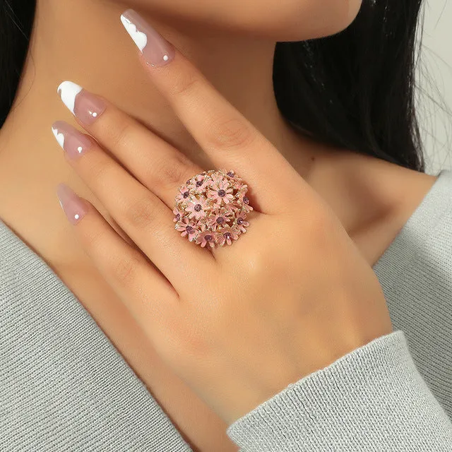 Big White Pearl Flower Ring Women Engagement Jewelry