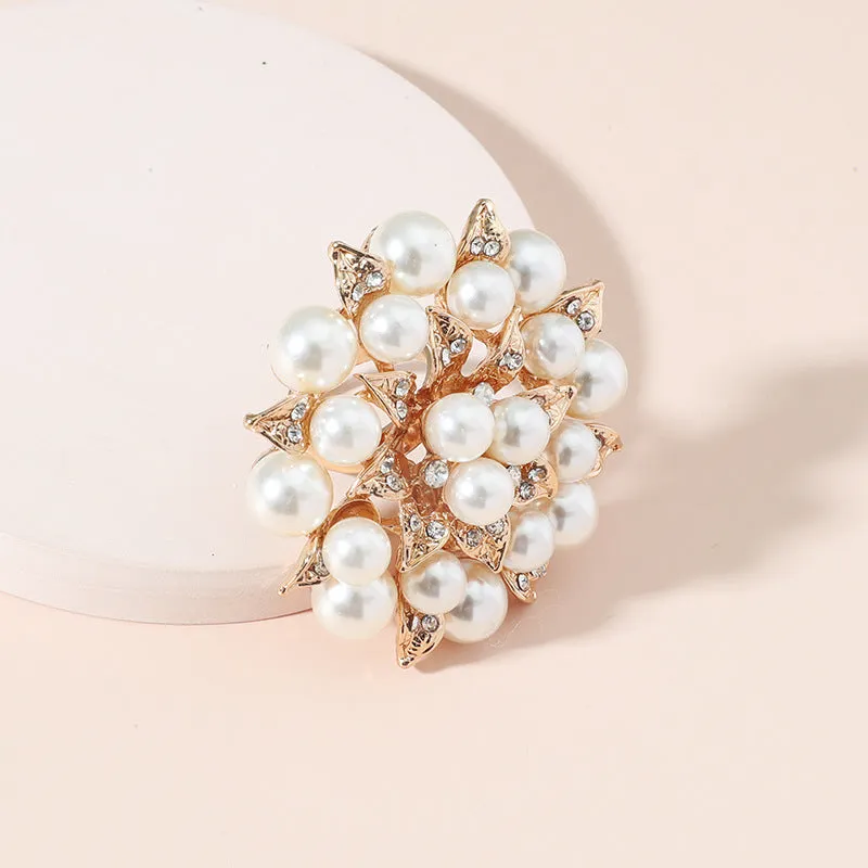 Big White Pearl Flower Ring Women Engagement Jewelry