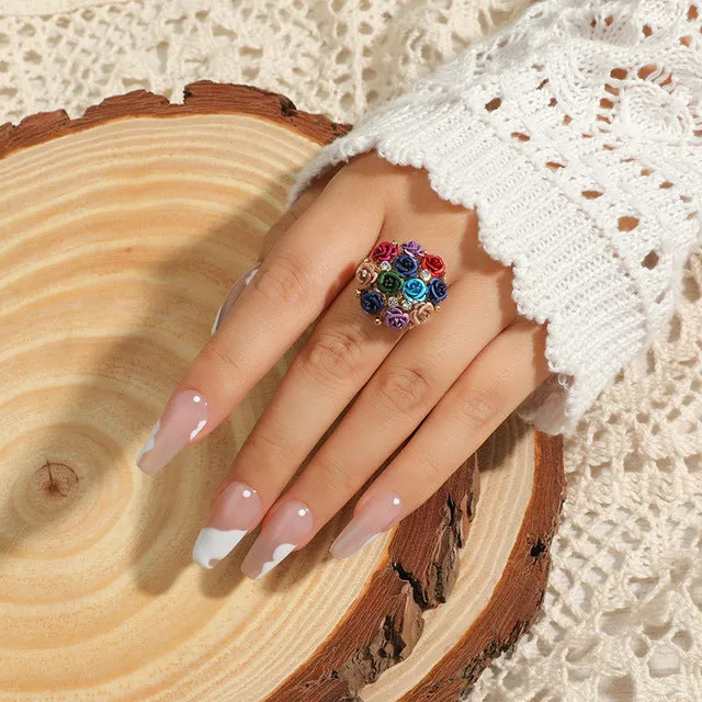 Big White Pearl Flower Ring Women Engagement Jewelry