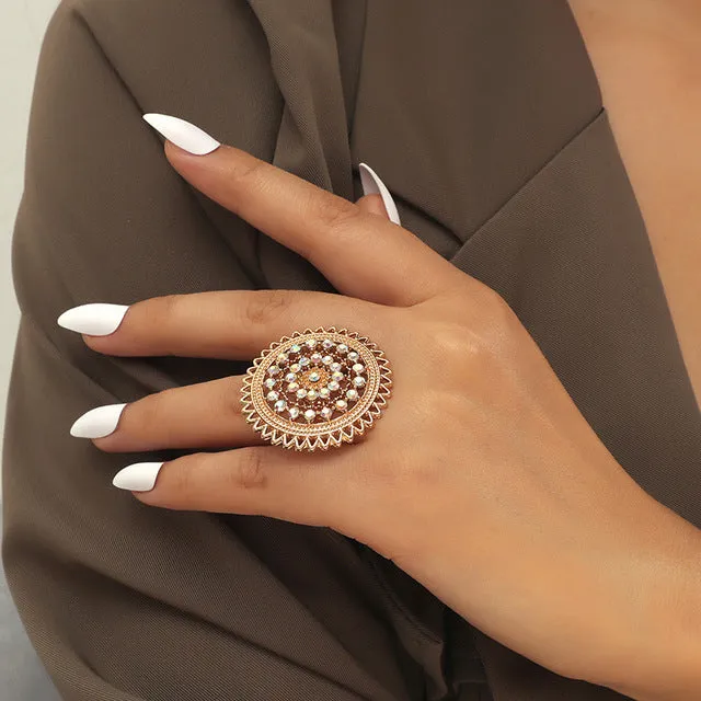 Big White Pearl Flower Ring Women Engagement Jewelry