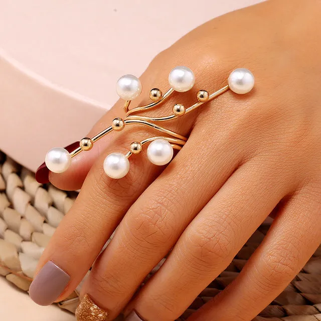 Big White Pearl Flower Ring Women Engagement Jewelry