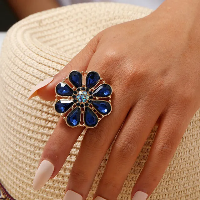 Big White Pearl Flower Ring Women Engagement Jewelry