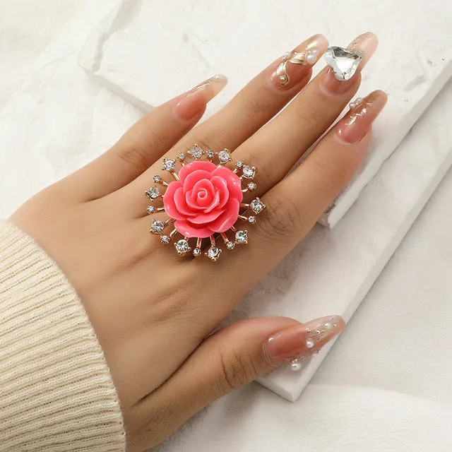 Big White Pearl Flower Ring Women Engagement Jewelry