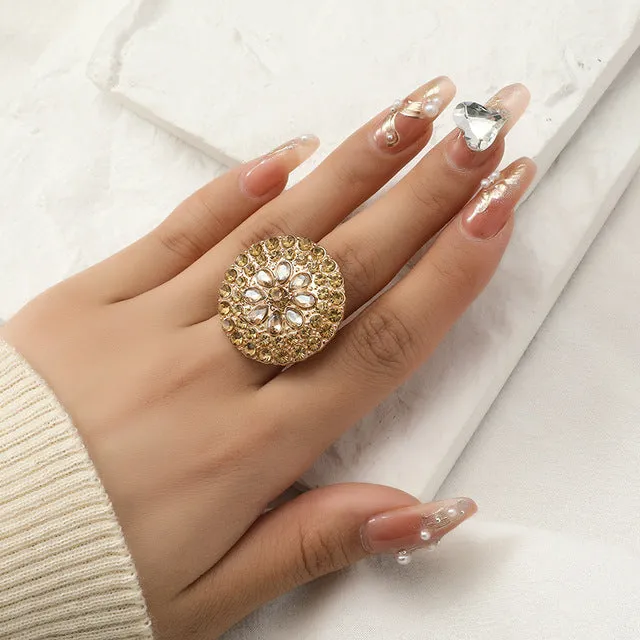 Big White Pearl Flower Ring Women Engagement Jewelry